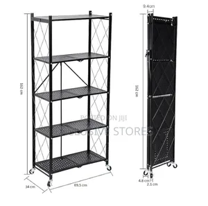 5layer Foldable Metallic Kitchen Trolley With Tyres