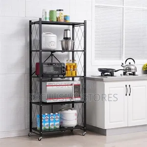 5layer Foldable Metallic Kitchen Trolley With Tyres