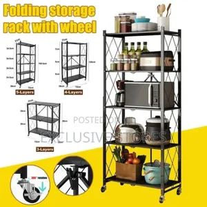 5layer Foldable Metallic Kitchen Trolley With Tyres