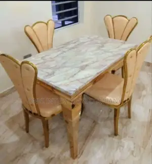 Gold Color Marble Dining Table With 4 Chairs