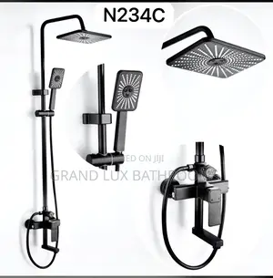 Matte Black Dual Shower Set With Square Rainfall Head