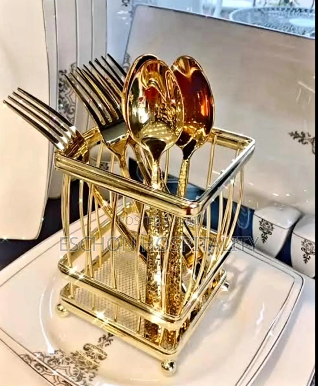 Golden Cutlery Spoon Holder / Organizer