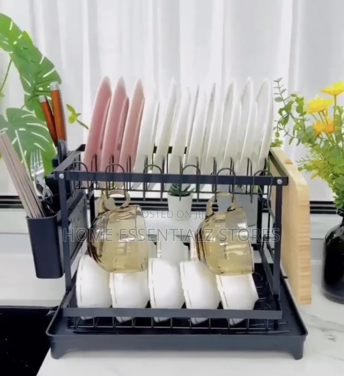 Multi-Sectional Dish Rack With Gutter Drainage