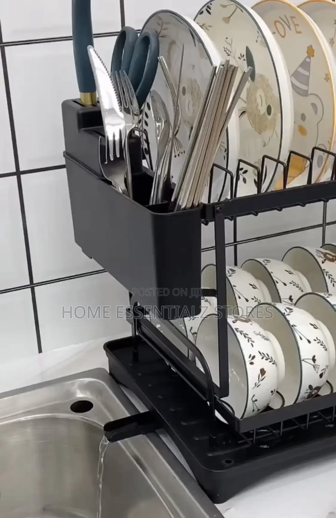 Multi-Sectional Dish Rack With Gutter Drainage