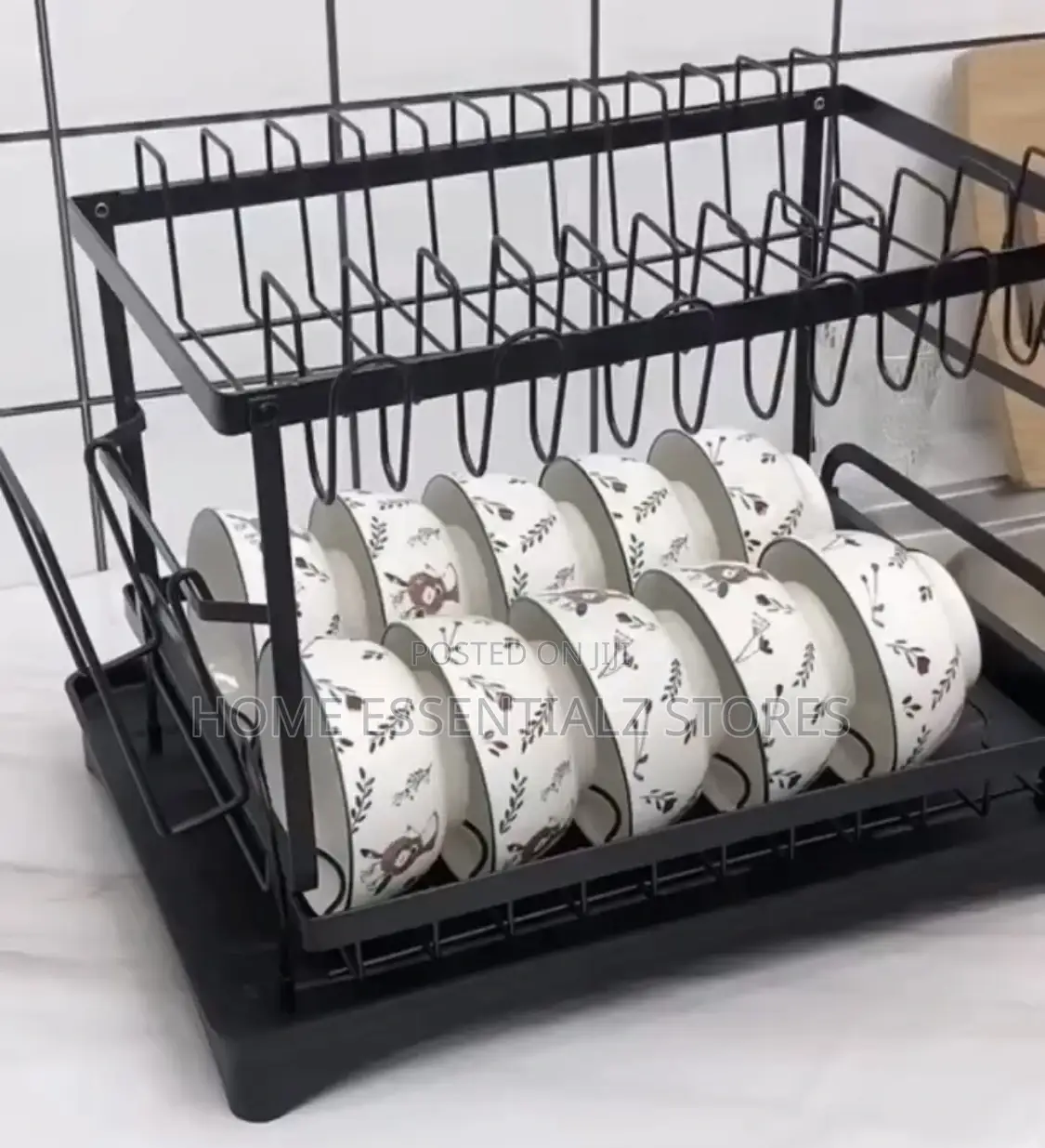 Multi-Sectional Dish Rack With Gutter Drainage