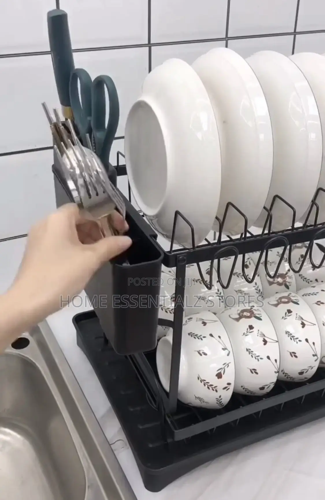 Multi-Sectional Dish Rack With Gutter Drainage