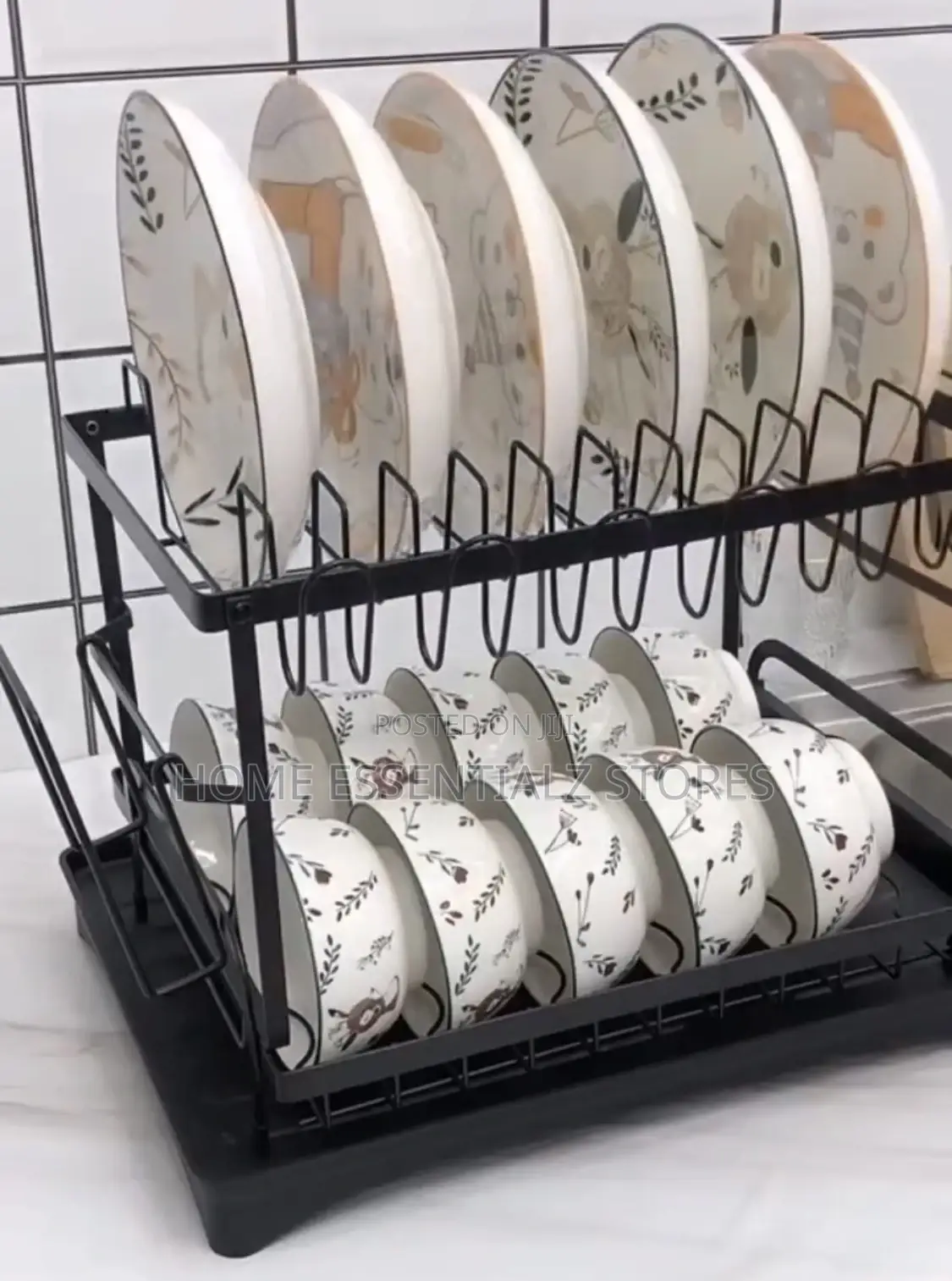 Multi-Sectional Dish Rack With Gutter Drainage