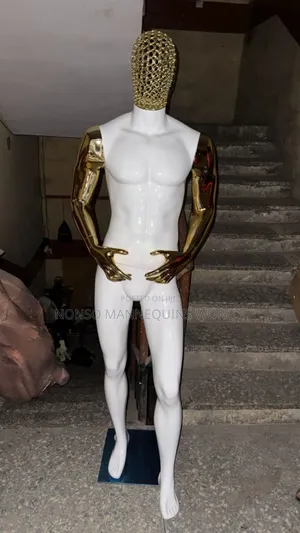 Huge Male White And Gold Mannequin With Net Head