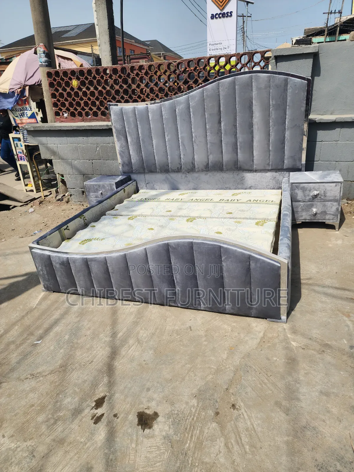 Family King Size Bed Frame With Side Cupboards