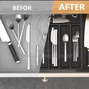Adjustable Cutlery Rack, Retractable Plastic Drawer Storage