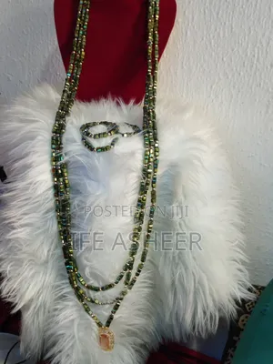 Green Mixed With Gold Men's Long Beads: 3necks, 4 Bracelets