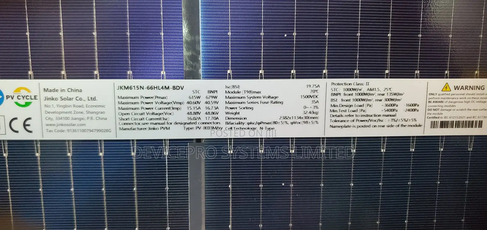 Jinko 615w Bifacial Solar Panel