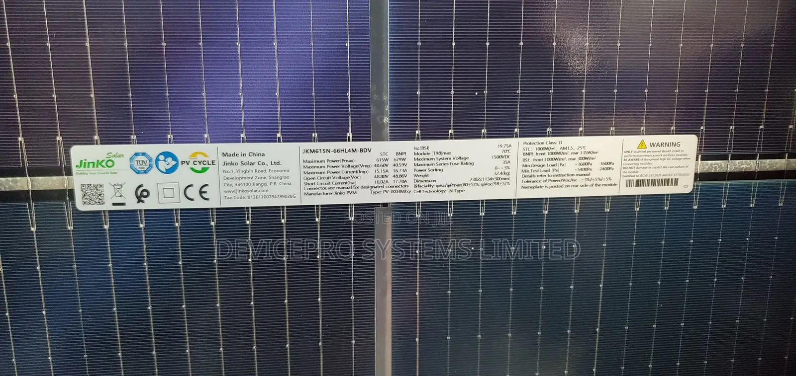 Jinko 615w Bifacial Solar Panel