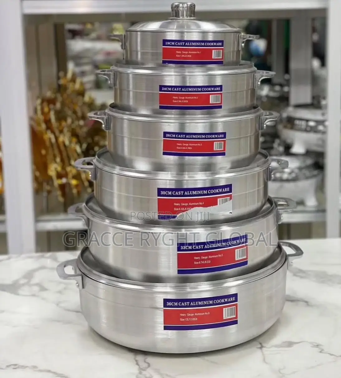 6pcs Aluminum Shallow Polished Pot