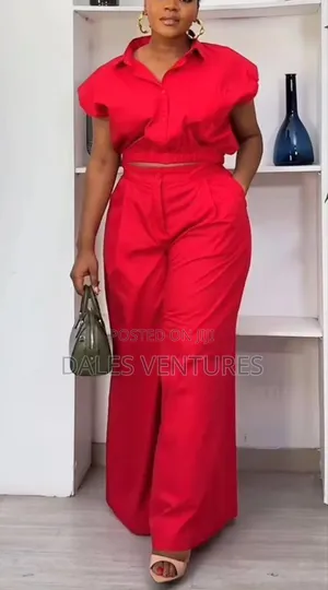Photo - Short Sleeve Crop Top Shirt Baggy Pants Trouser Set Dress.