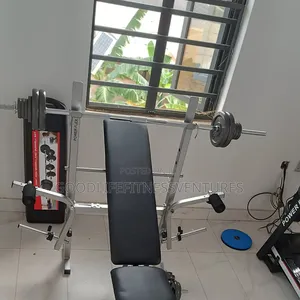 Photo - Weightlifting Bench and 50kg Barbell Dumbbell Set