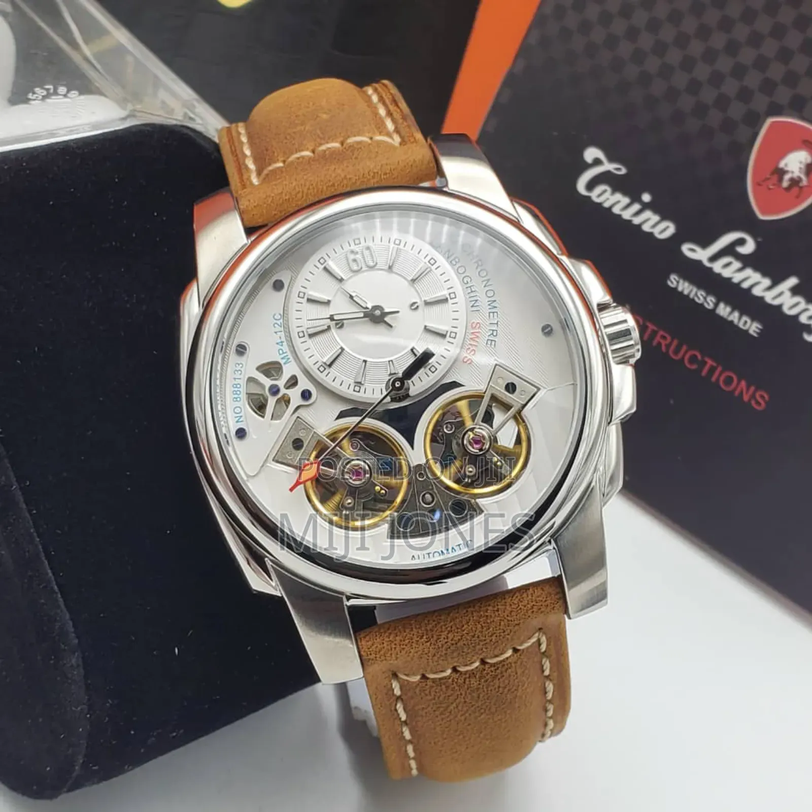 "Lamborghini Double Tourbillon Automatic Beige Leather Watch