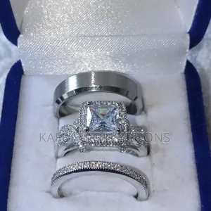 Photo - High Quality Solid Zirconia and Steel Couples Ring Set