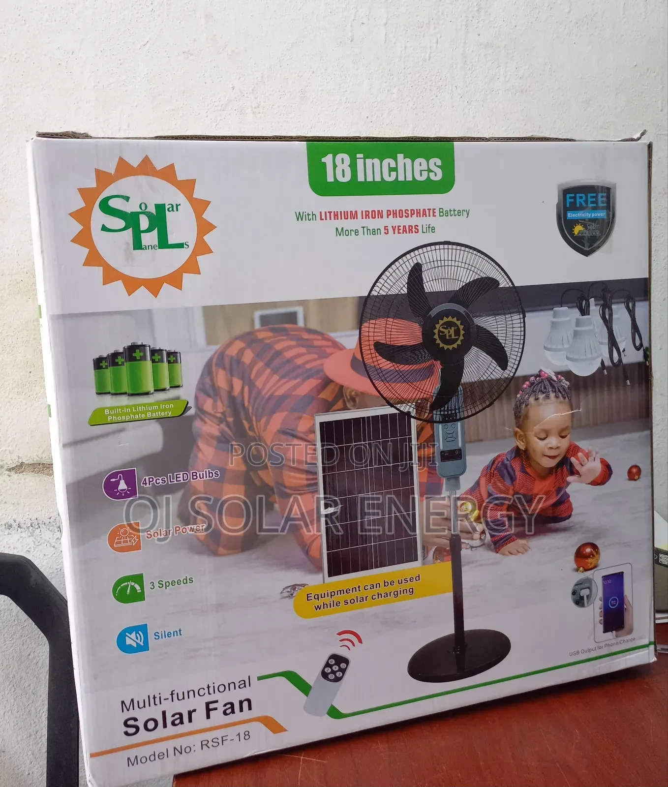 SPL 18-Inch Solar Rechargeable Fan