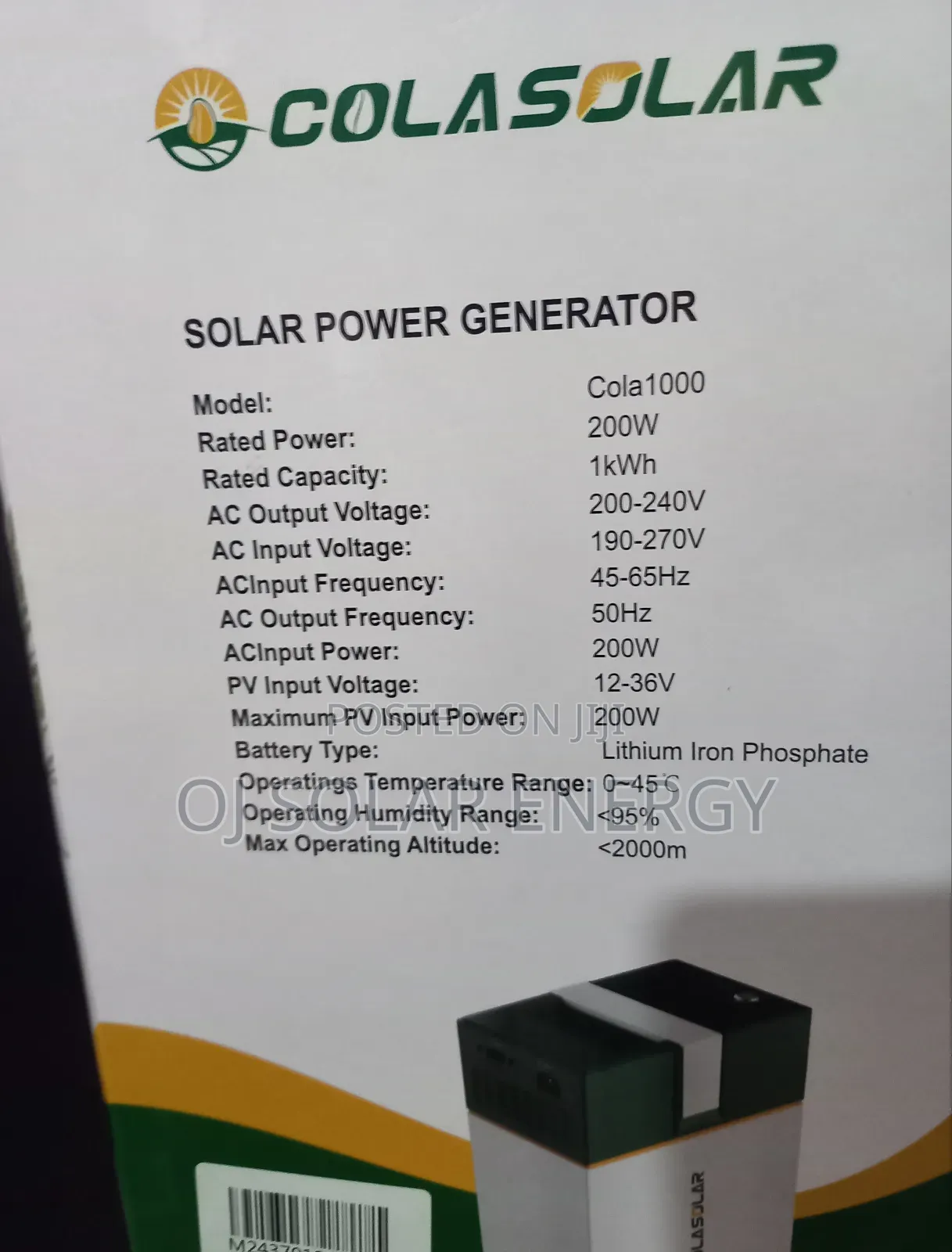 Colasolar 1000w Solar System/ Generator