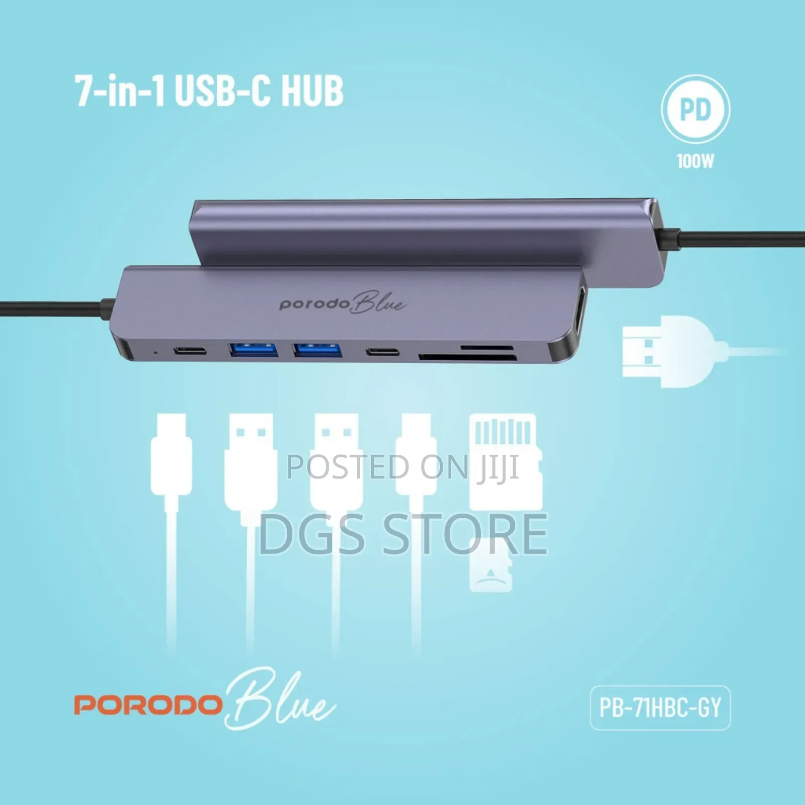 Porodo Blue 7 Port Usb C Hub