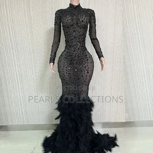 Stoned Bridal Dress in Black, Pink and Brown.