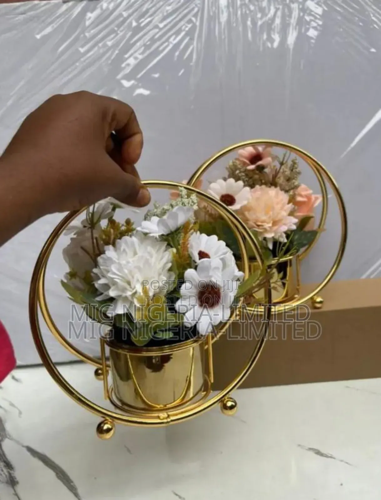 Artificial Table Top Decor Flowers Ceramic Pot Green Flower