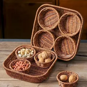 Rattan Snack Basket With Divided Compartment