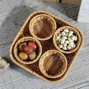 Rattan Snack Basket With Divided Compartment