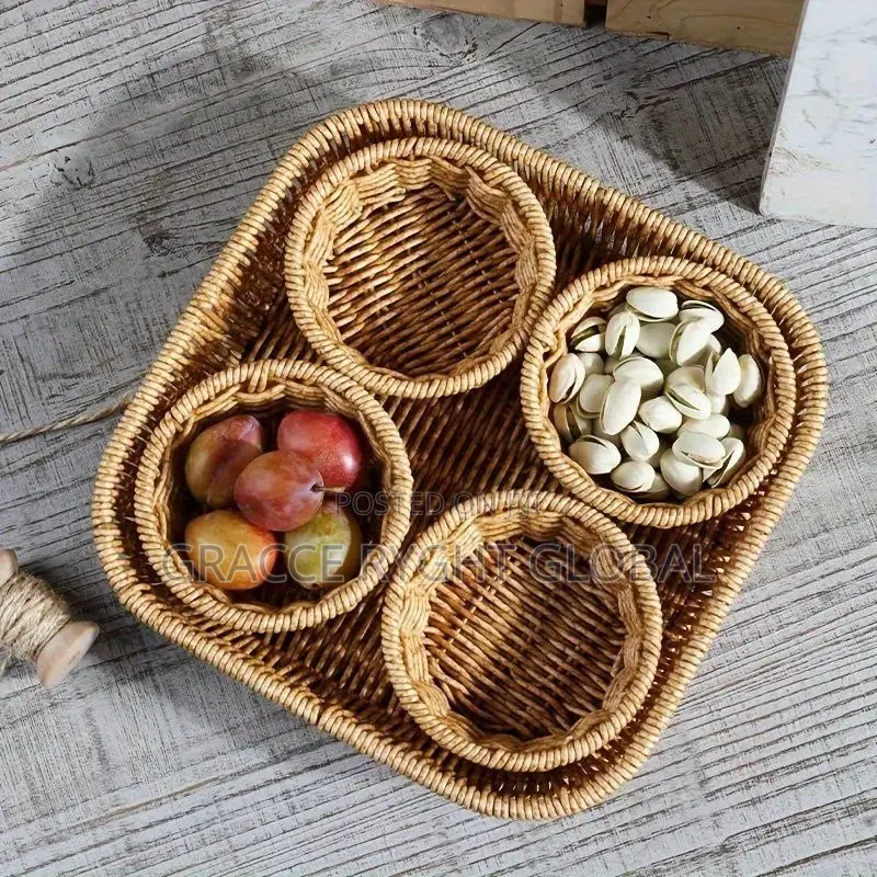 Rattan Snack Basket With Divided Compartment
