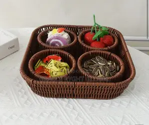 Rattan Snack Basket With Divided Compartment
