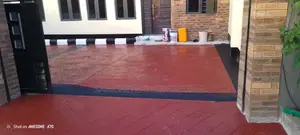 Red and Black Wooden Frame Stamp Concrete Floor
