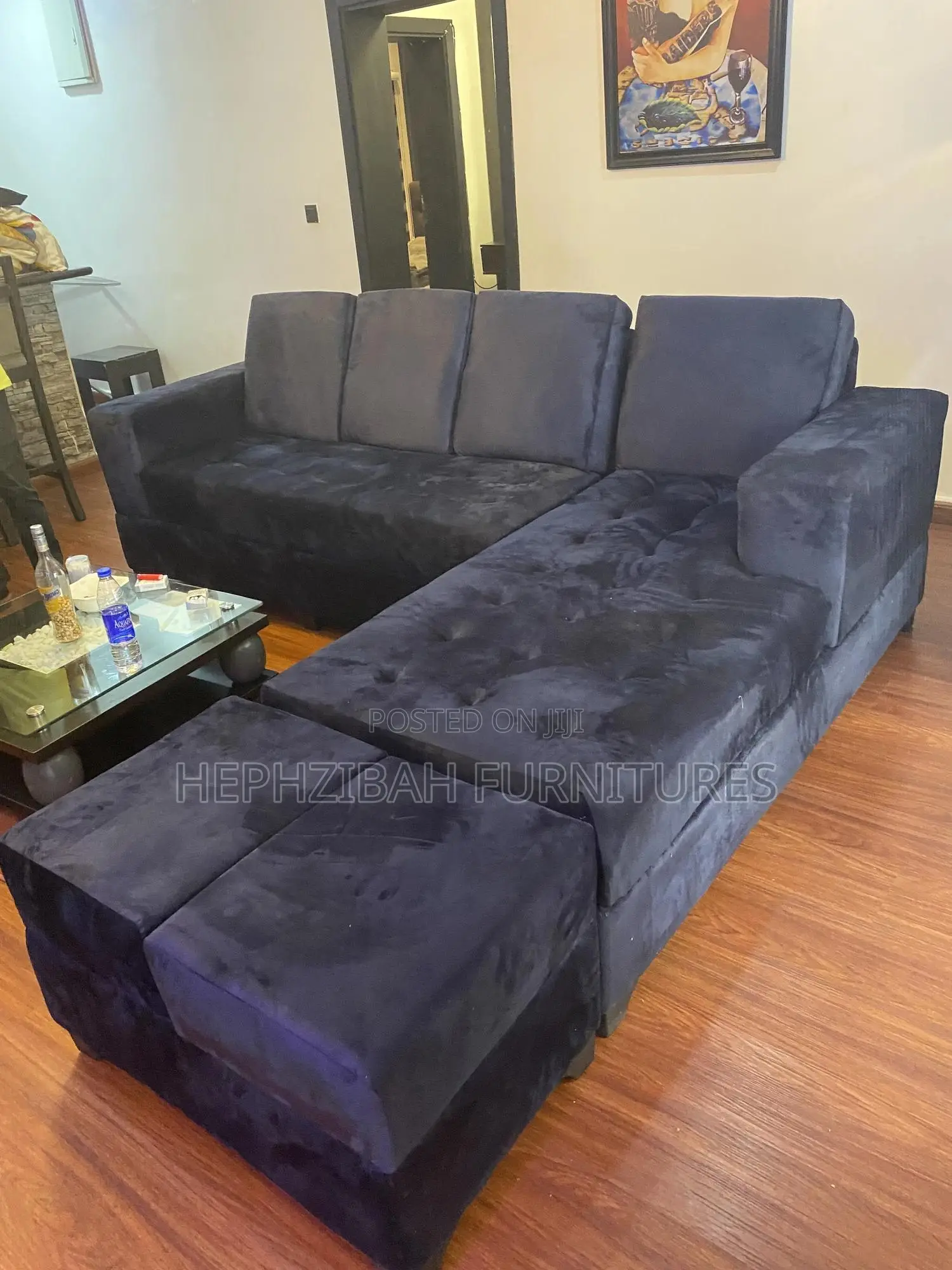 L Shaped Velvet Sofa With Ottoman