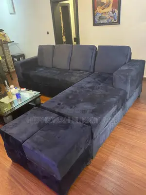 L Shaped Velvet Sofa With Ottoman