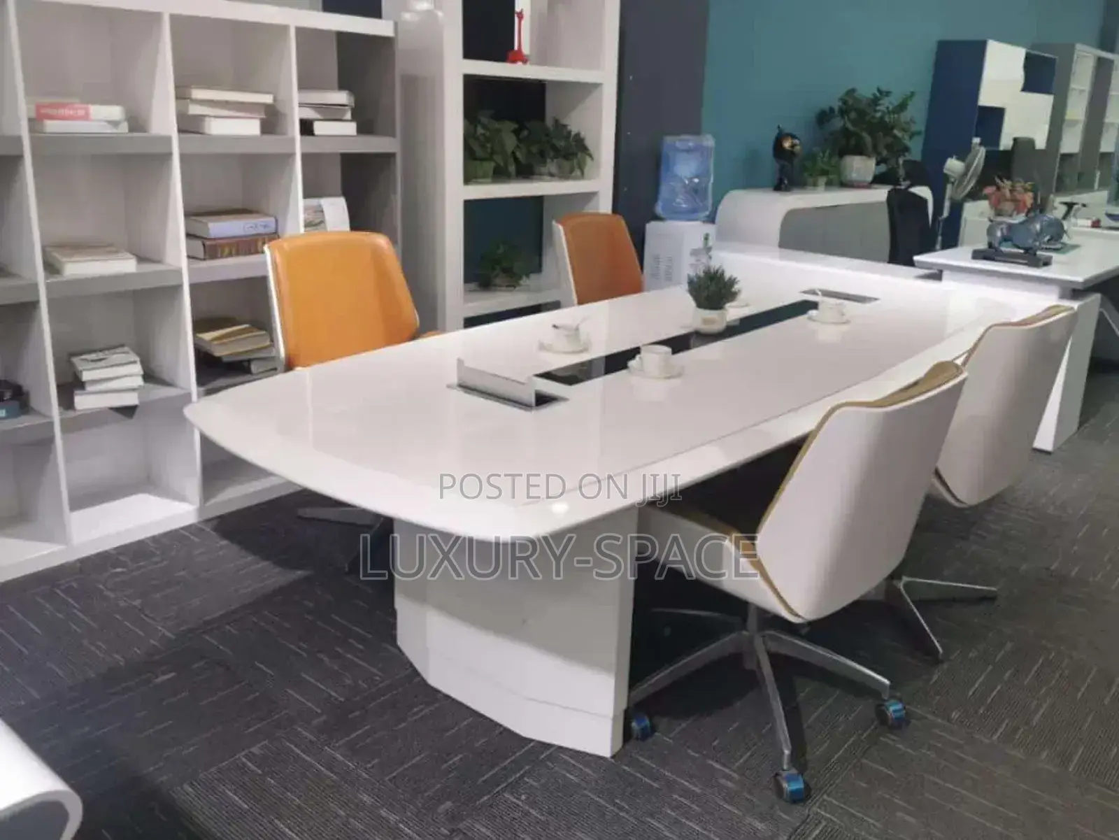 Simple White Conference Table for 6 Chairs