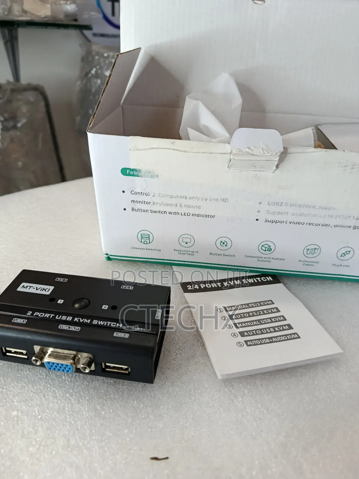 Mt-Viki 2 Port Usb Vga KVM Switch for Dual Computer Control