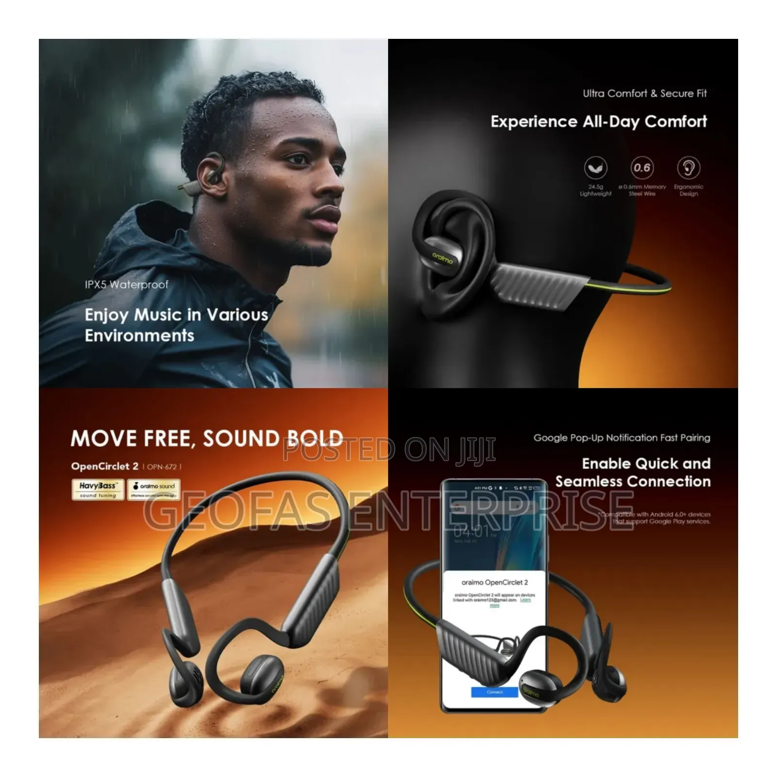 Oraimo Opencirclet 2 Ipx5 Steps Tracking Open-Ear Headphones