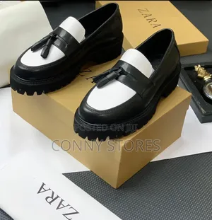 Premium Zara Black-White Tassel Leather Shoe