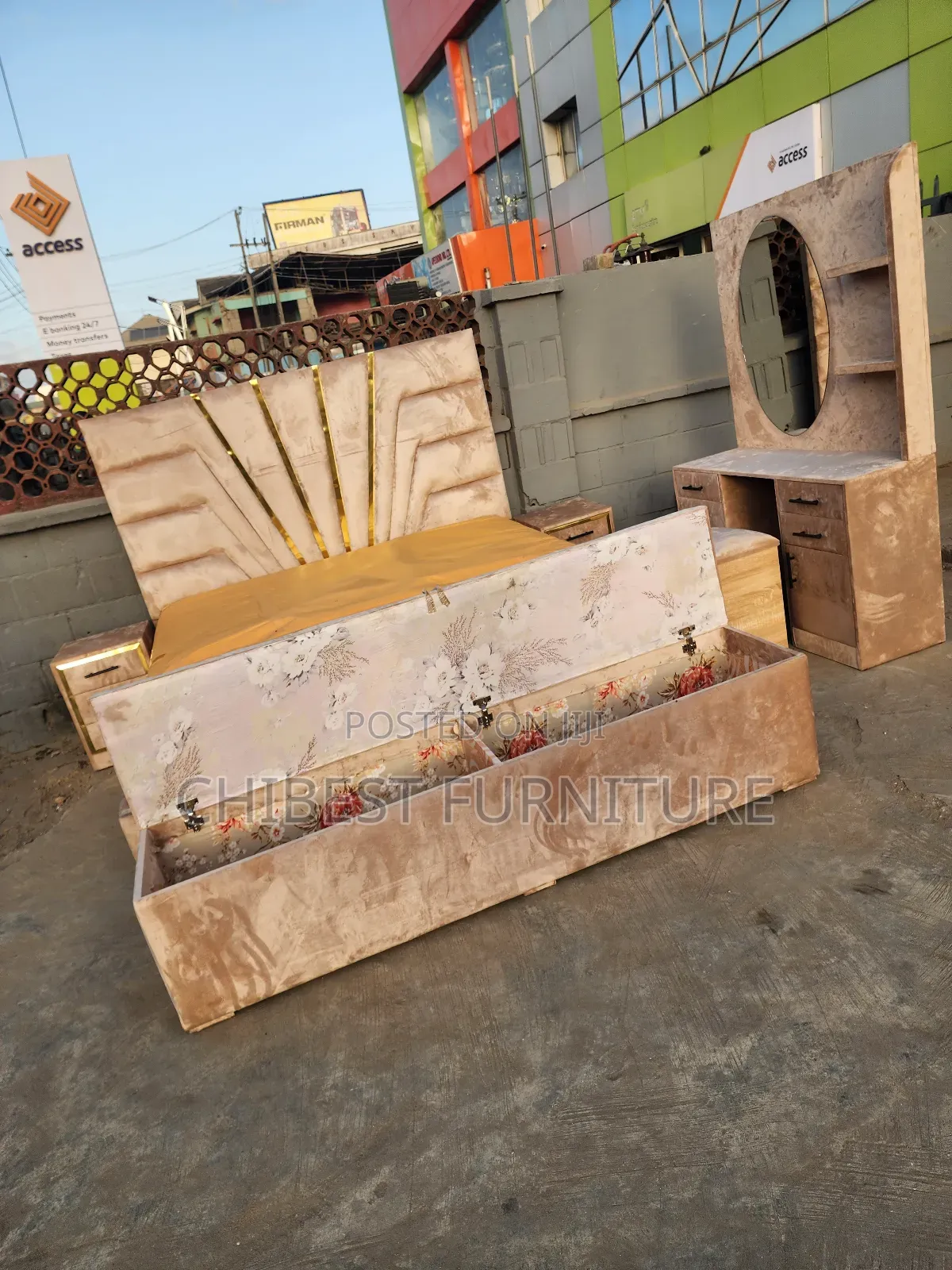 6by6 Upholstery Bed Frame With Executive Dresser and Bed Sid