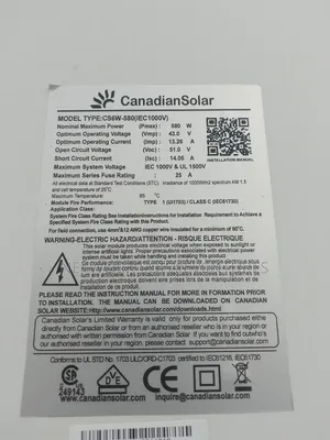 580w 43v 144cell Canadian Solar Panel