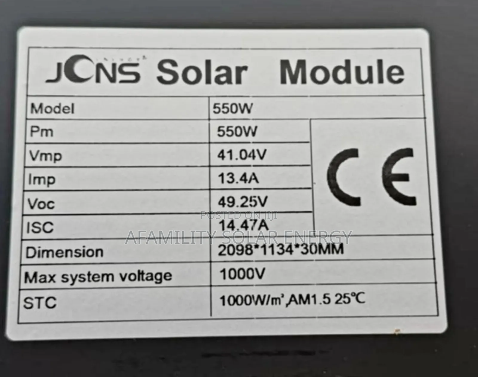 JCN Solar Panels 550watts Black
