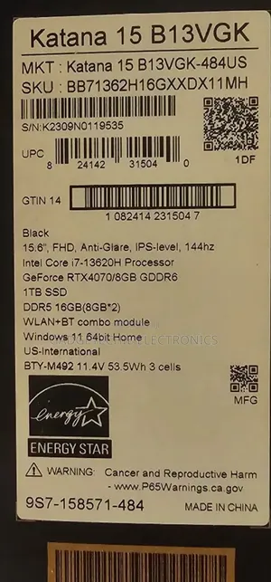 Photo - New Laptop MSI Katana 15 16GB Intel Core i7 SSD 1T