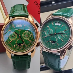 Photo - Patek Philippe Inspired Rose Gold Green Leather Chrono Watch