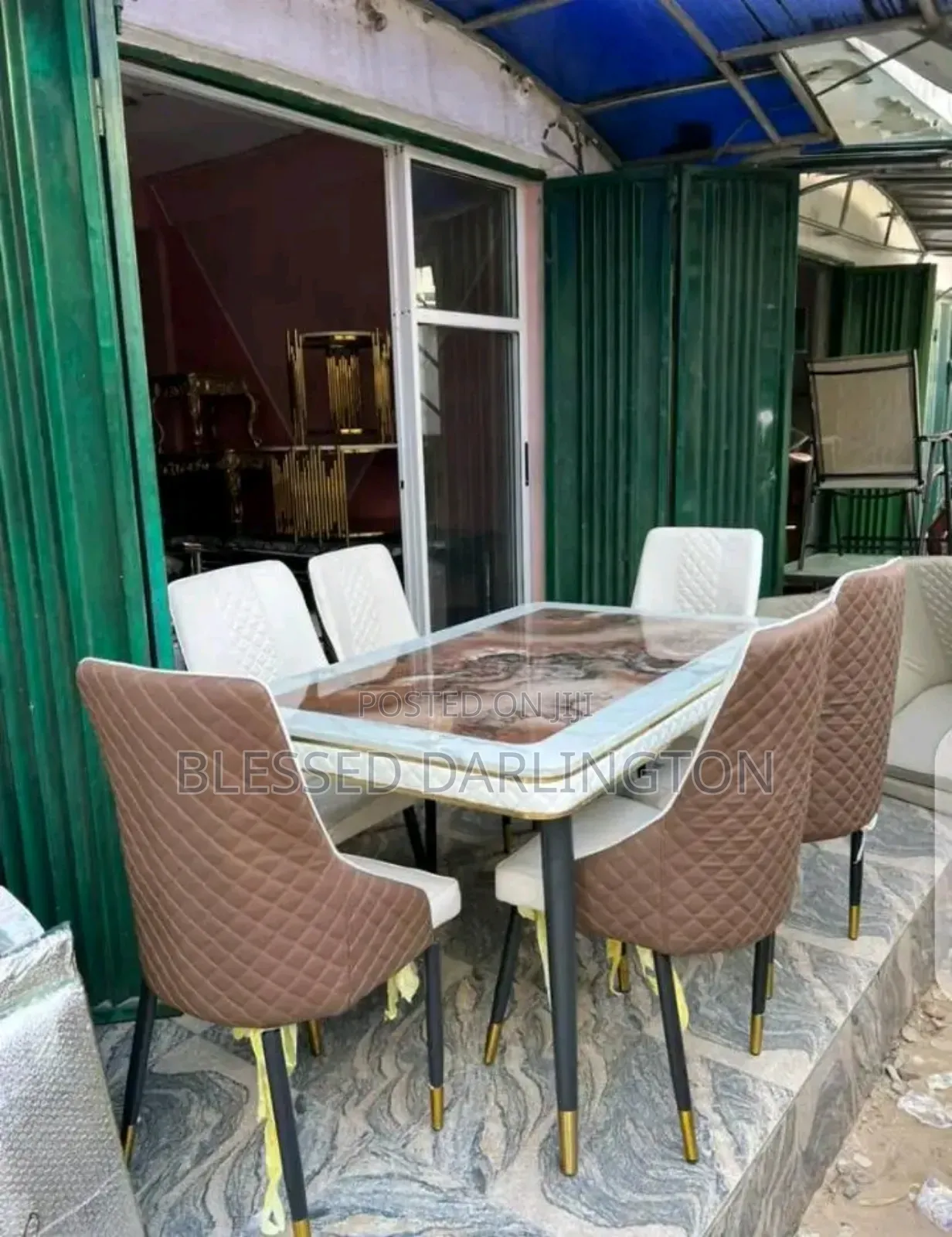 Marble Top Dining Table With Leather Six Chairs