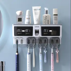 Wall Mount Toothpaste Dispenser,Brush Holder With 4 Cups