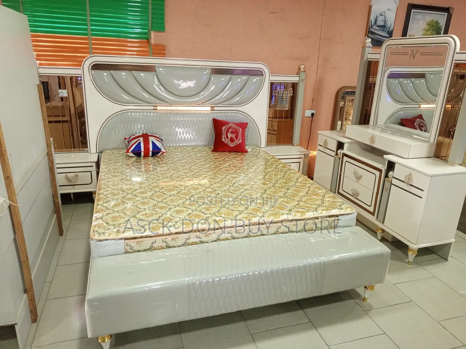 Contemporary Bed With Automan , Dressing Mirror & Bed Sides