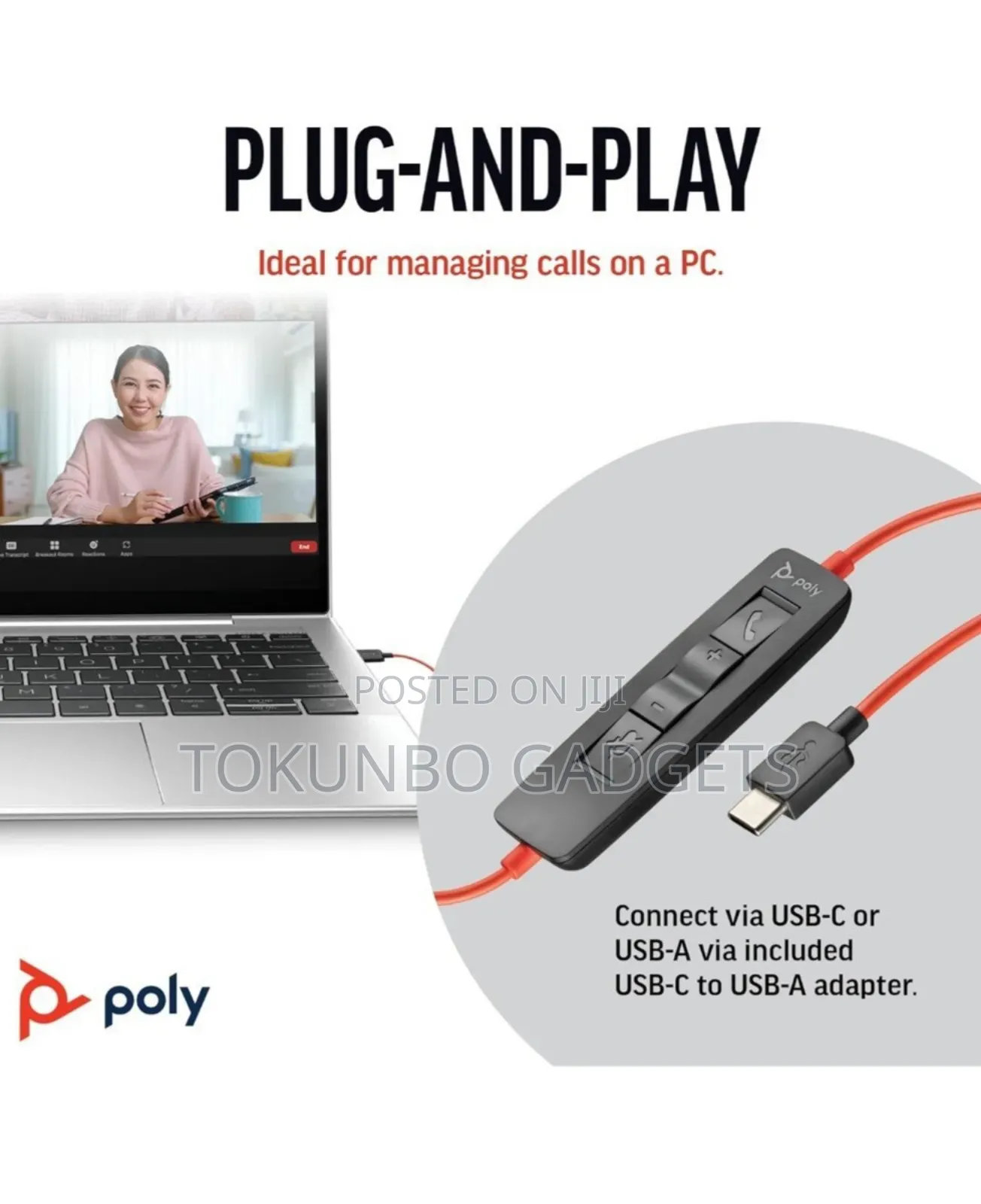Plantronics Poly Blackwire 3320 Bw3320 Headset Stereo Usb-a