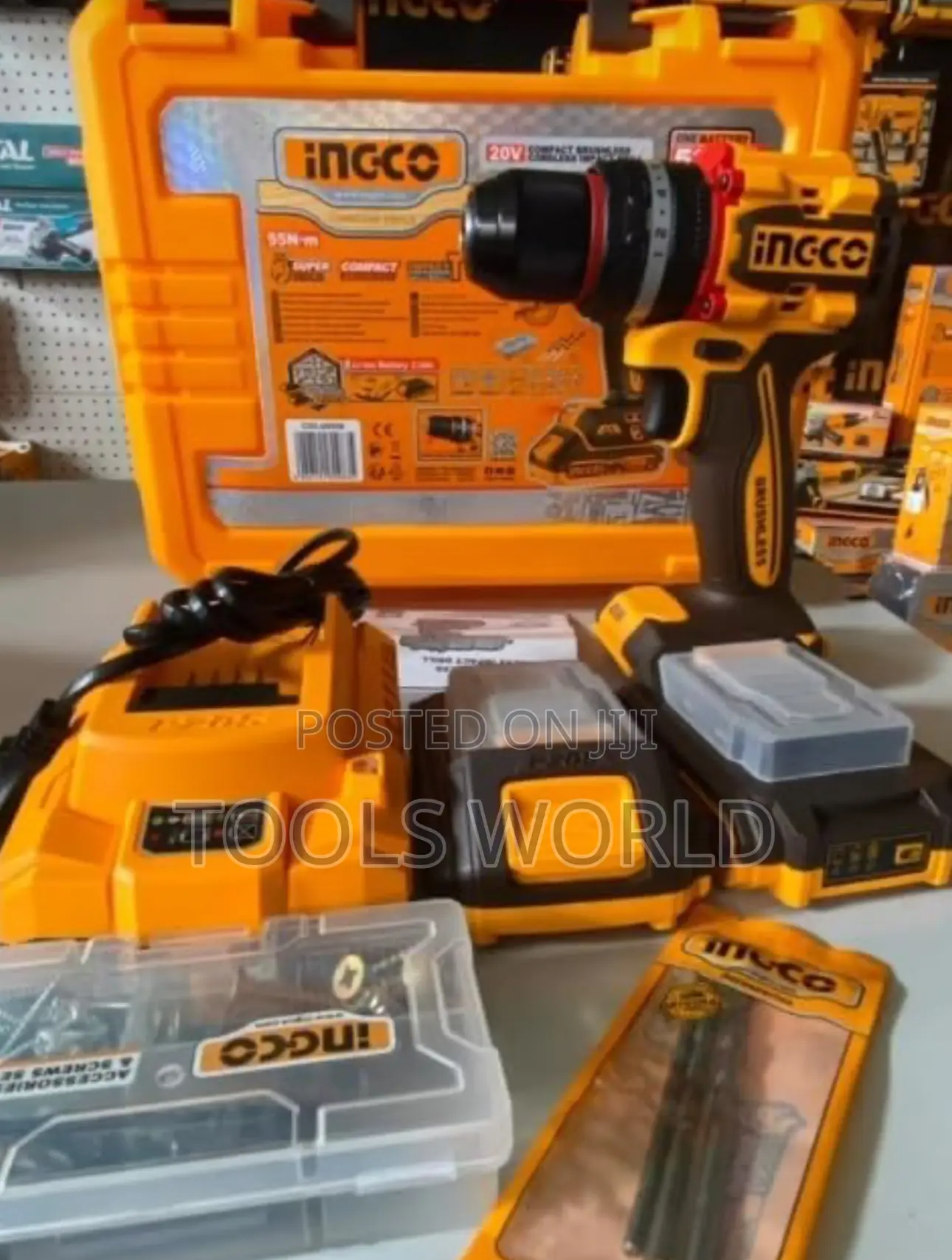 Ingco 20v Brushless Impact Drill + 2 Batteries + 47pcs Tool