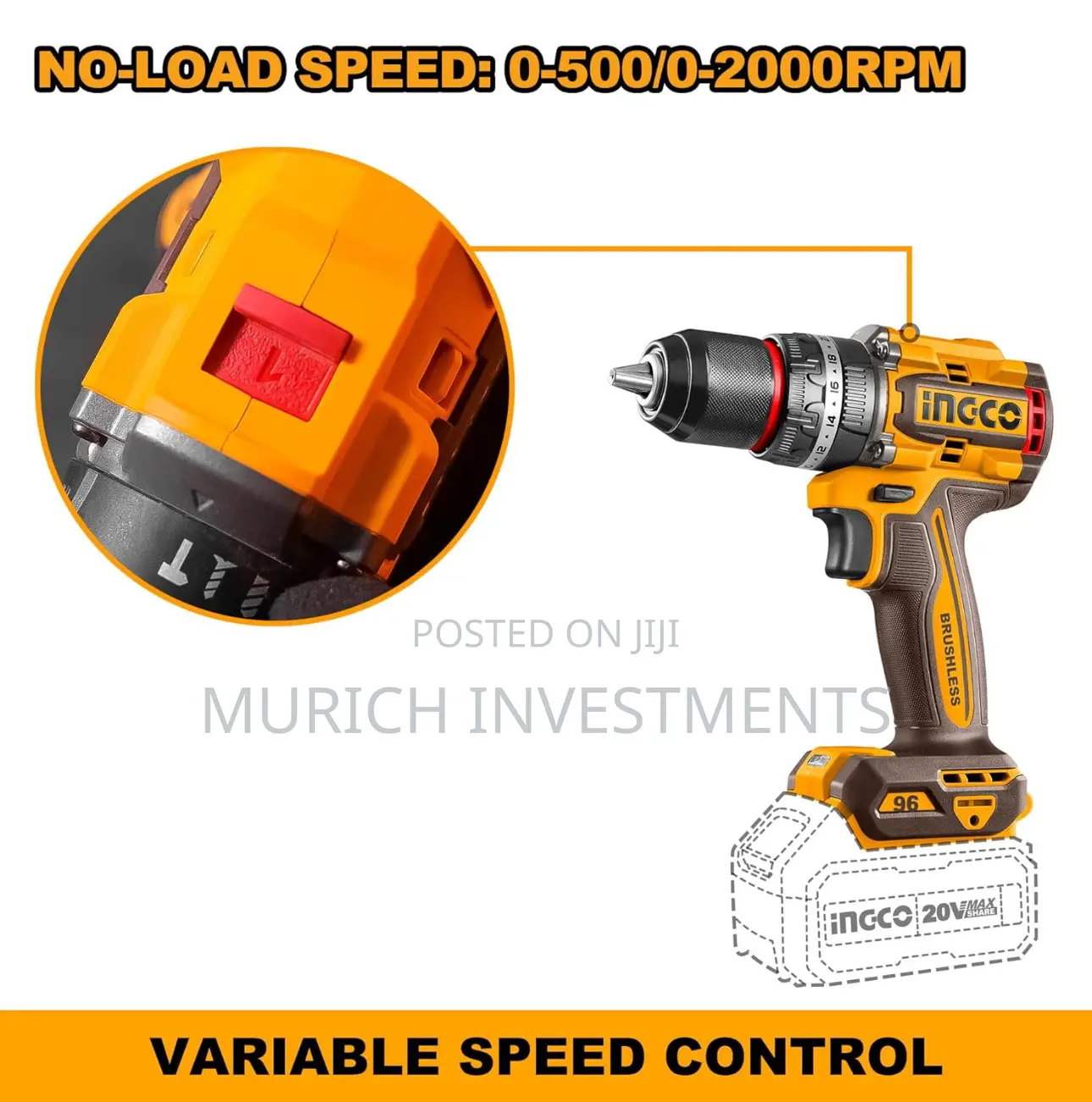 Brushless Cordless Impact Drill 96nm Torque,Metal Chuck,13mm