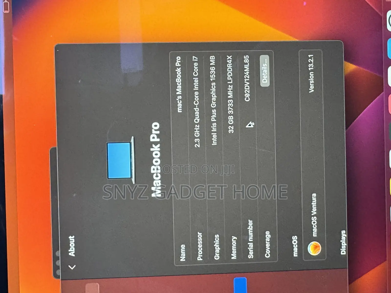 Laptop Apple MacBook Pro 2020 32GB Intel Core I7 SSD 512GB